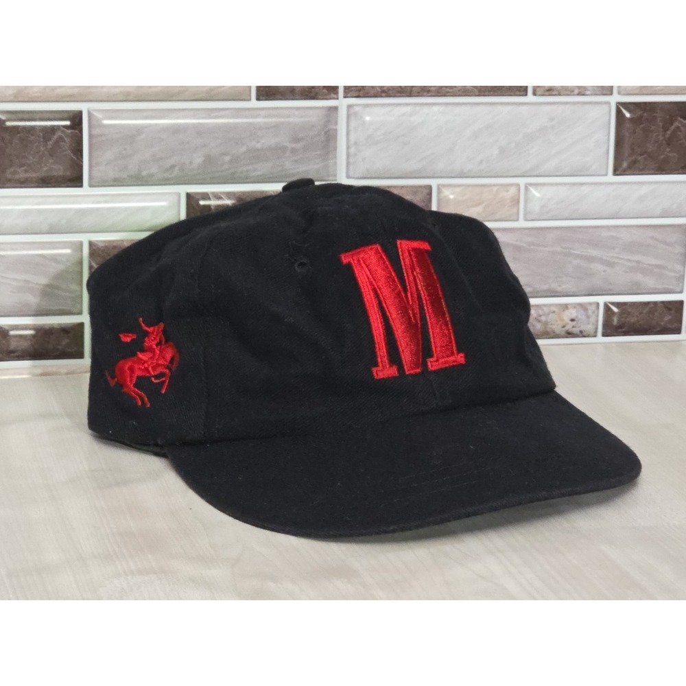 Vintage 90s Black Red Strapback Hat Cowboy Cigarette Brand Men's Ball Cap - Picture 3 of 16
